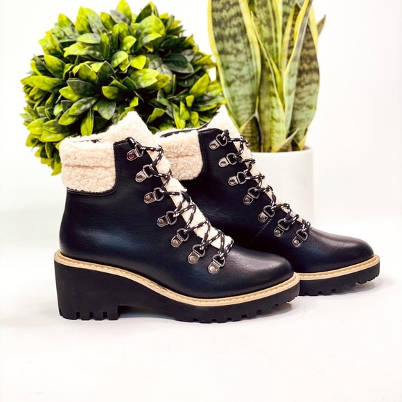 CORKYS Women's Sherpa Wedge Boots In Black Size 9 - Picture 2 of 16